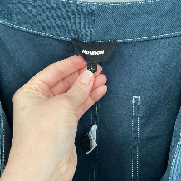 Monrow Cotton Twill Wide Leg Trouser‎ Pant Pleated Navy Blue Women Large HB0684 - Picture 3 of 11